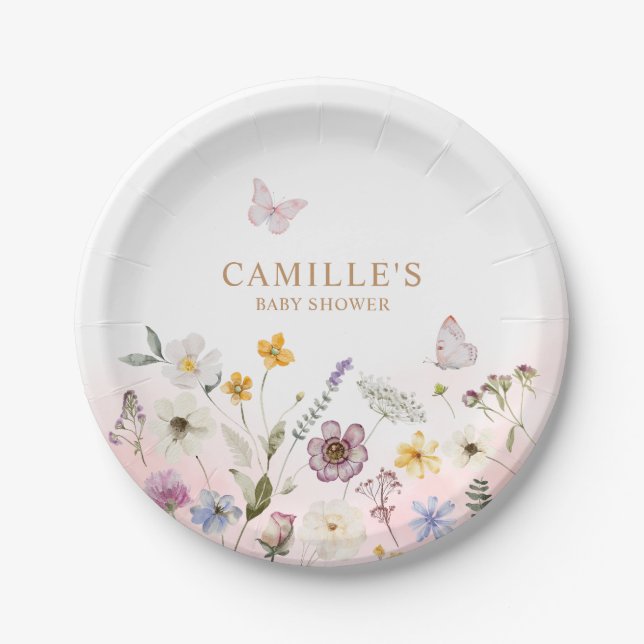 Butterfly Floral Garden Babydusche Pappteller (Vorderseite)
