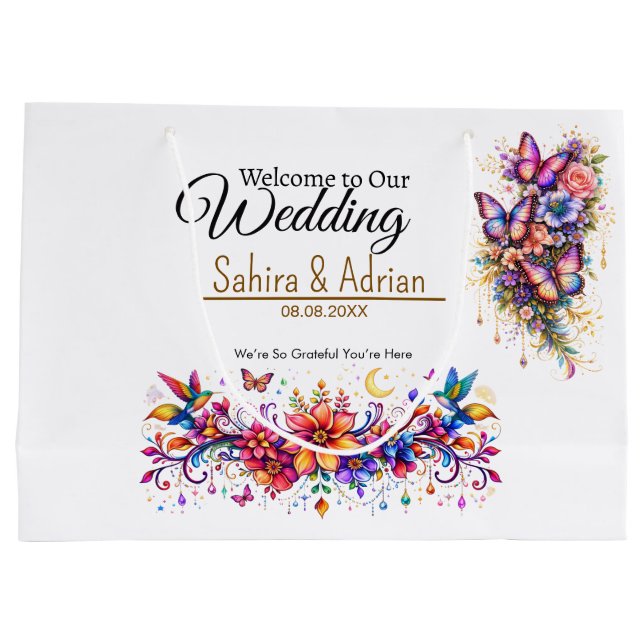 Butterfly Floral Gift Bag -Customization Available Große Geschenktüte (Rückseite)