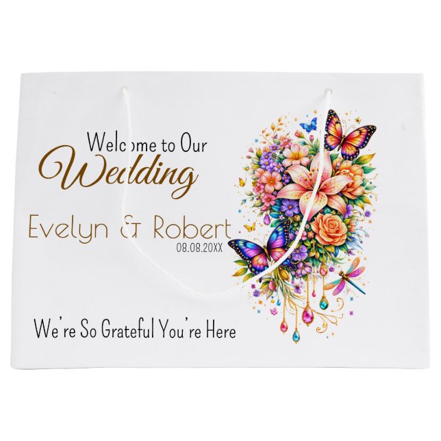 Butterfly Floral Gift Bag -Customization Available Große Geschenktüte (Vorderseite)