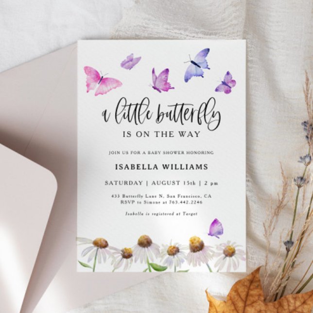 Butterfly Floral Girl Babydusche Einladung (Von Creator hochgeladen)