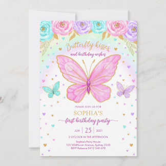 Butterfly Floral Girl Birthday Invitation Einladung