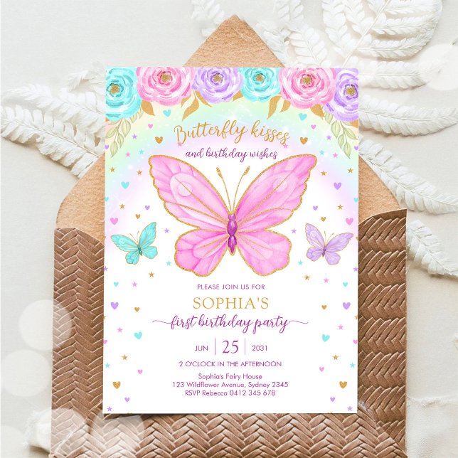 Butterfly Floral Girl Birthday Invitation Einladung (Von Creator hochgeladen)