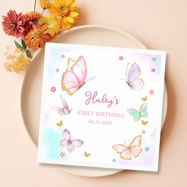 Butterfly Floral Girl Geburtstagsparty Serviette (Von Creator hochgeladen)