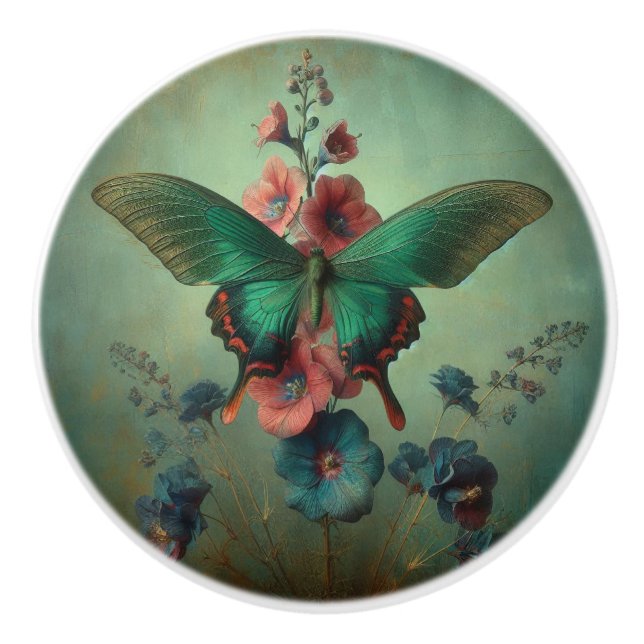 Butterfly Floral Keramik Pull Keramikknauf (Vorderseite)