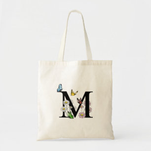 Butterfly Floral Letter M Monogramm Tragetasche