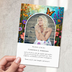 Butterfly Floral Memorial Foto Beileid Beerdigung Dankeskarte