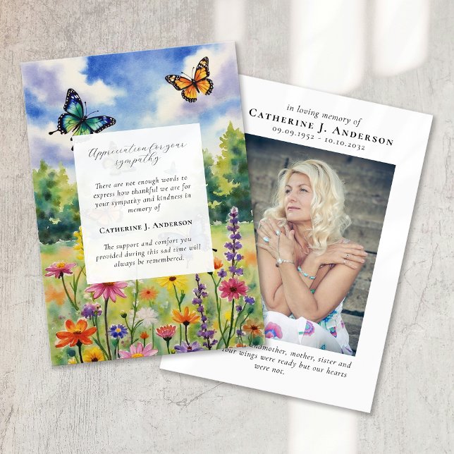 Butterfly Floral Memorial Foto Beileid Beerdigung Dankeskarte (Von Creator hochgeladen)