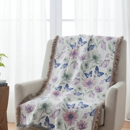 Butterfly Floral Pattern Throw Blanket Decke