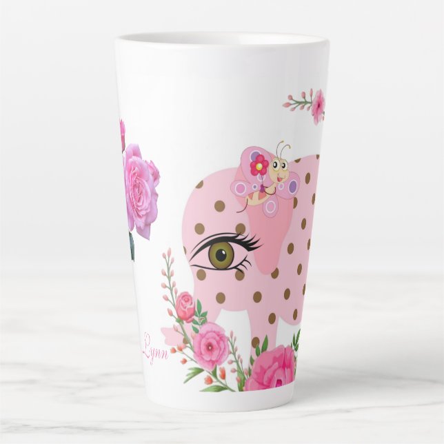 Butterfly Floral Pink Elephant Latte Tasse (Vorderseite)