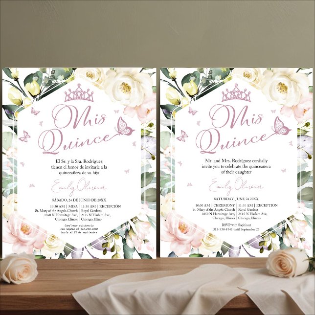 Butterfly Floral Quinceañera Bilingual Einladung (Von Creator hochgeladen)