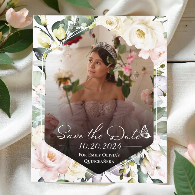Butterfly Floral Quinceanera Foto Save the Date (Von Creator hochgeladen)