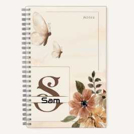 Butterfly & Floral Spiral Notebook mit Initial S Notizbuch