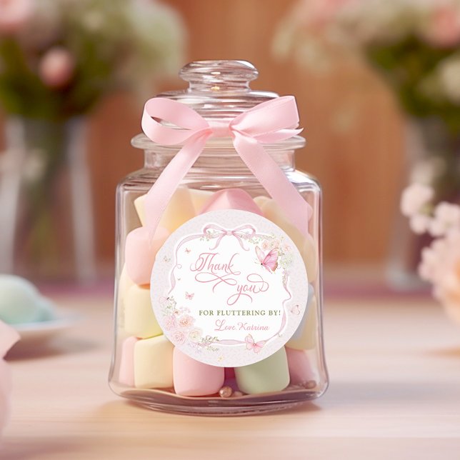 Butterfly Floral Thank You Fluttering By  Runder Aufkleber (Von Creator hochgeladen)