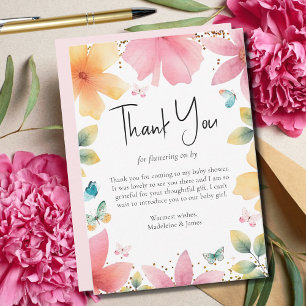 Butterfly Floral Watercolor Babydusche Dankeskarte