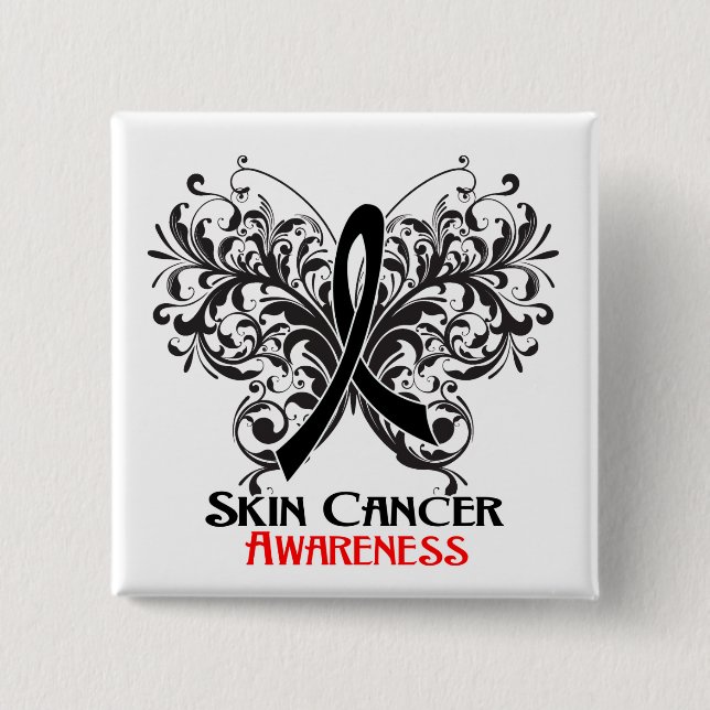 Butterfly Flourish Skin Cancer Awareness Button (Vorderseite)