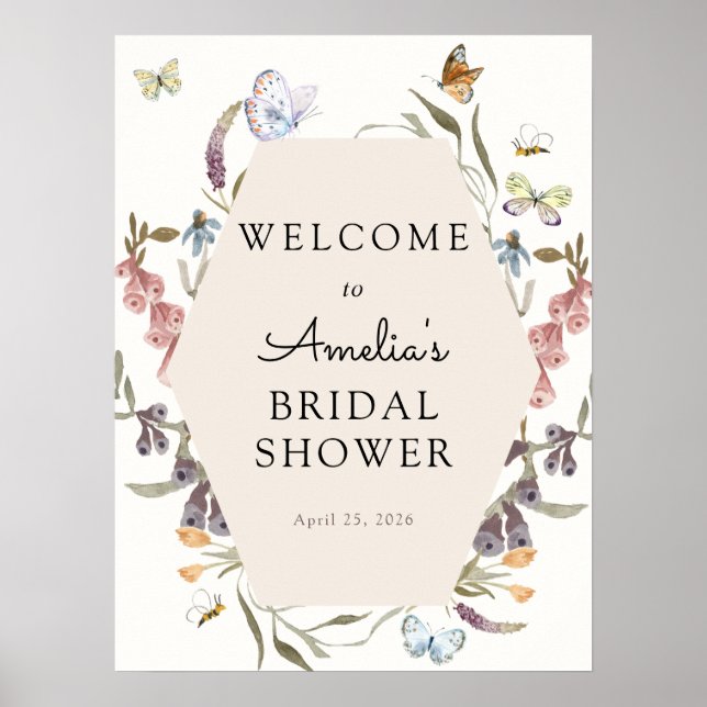 Butterfly Flower Garden Bridal Begrüßungszeichen Poster (Vorne)