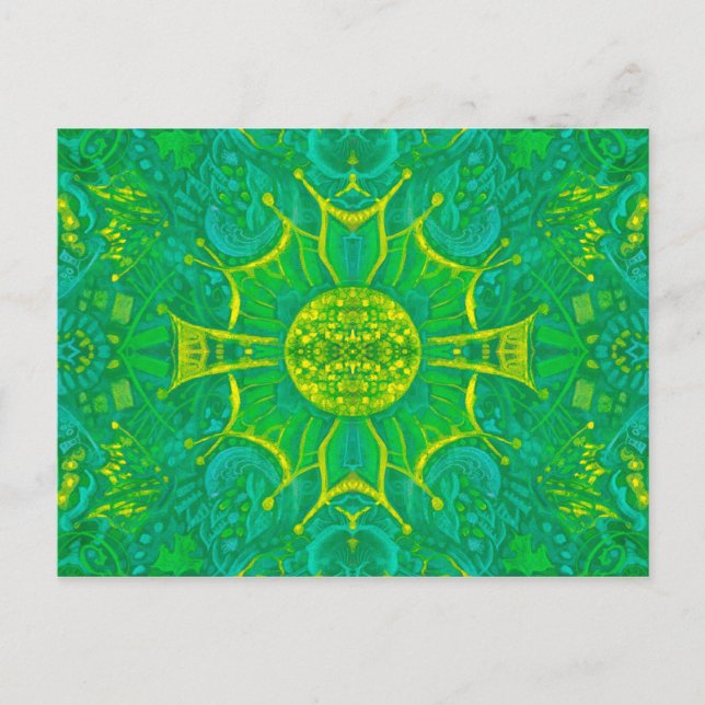 Butterfly Forest Bohemisch Arabesque Muster Green Postkarte (Vorderseite)