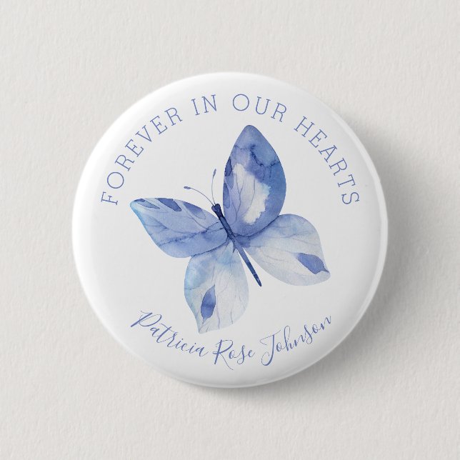 Butterfly Forever In Our Hearts Funeral Memorial Button (Vorderseite)