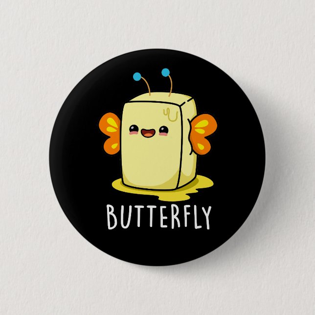 Butterfly Funny Butter with Wings Pun Dark BG Button (Vorderseite)