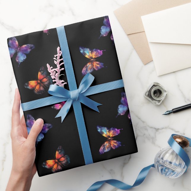 Butterfly-Galaxie schwarz Geschenkpapier (Schenken)