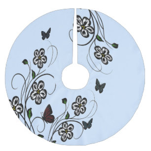 Butterfly Garden Blue Polyester Weihnachtsbaumdecke