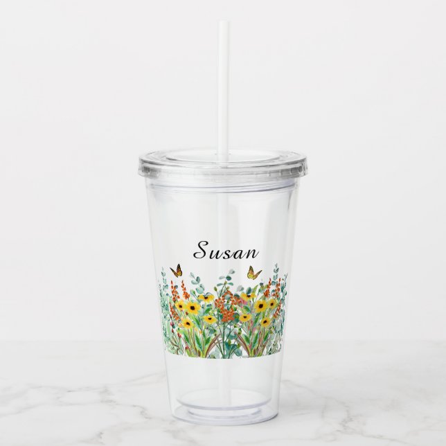 Butterfly Garden Blume Personalisiert Acryltrinkbecher (Vorderseite)