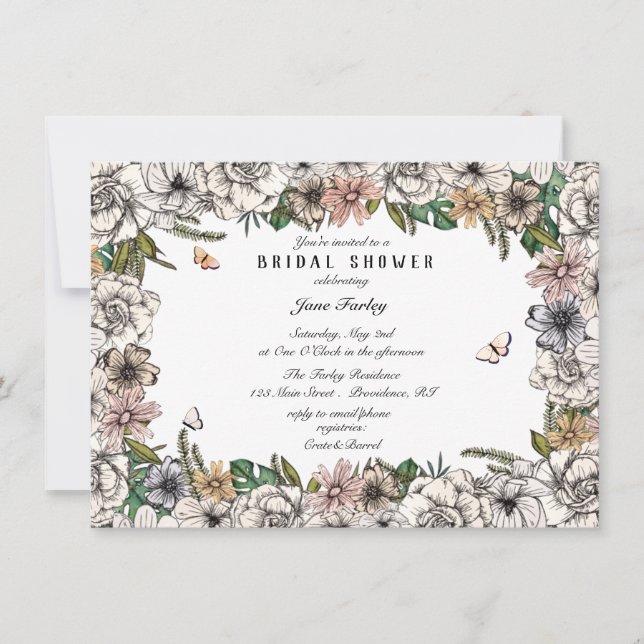 Butterfly Garden Bridal Dusche Einladung (Vorderseite)