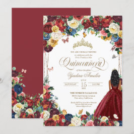 Butterfly Garden Burgund Blume Quinceanera Gown Einladung