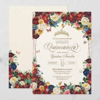 Butterfly Garden farbenfroh Floral Quinceanera Einladung