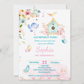 butterfly garden first birthday invitation