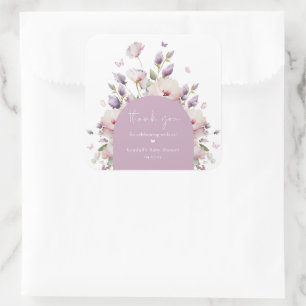 Butterfly Garden Floral Baby Dusche Vielen Dank Quadratischer Aufkleber