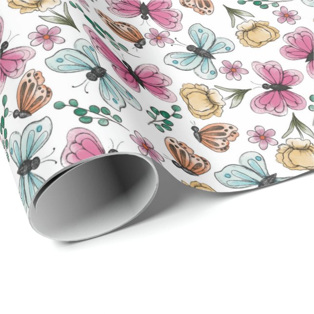 Butterfly Garden Girl Birthday Geschenkpapier (Rolleneckpunkt)