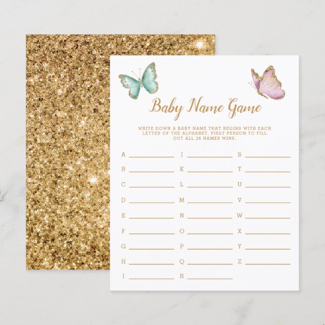 Butterfly Garden Gold Baby Name Dusche Spiel (Vorne/Hinten)