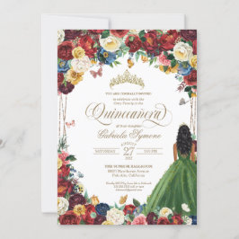 Butterfly Garden Green Gown Floral Quinceanera Einladung