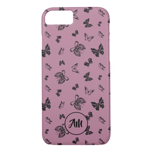 Butterfly Garden Lila & Black Monogram Case-Mate iPhone Hülle (Rückseite)