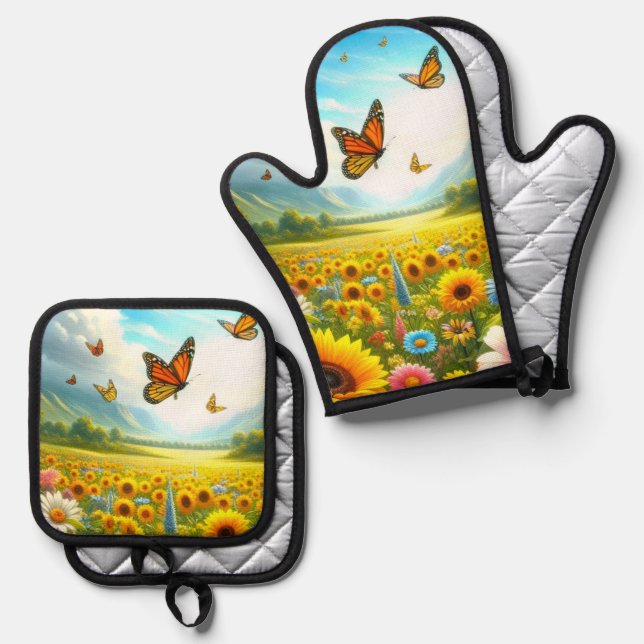 Butterfly Garden Ofenhandschuh & Topflappen-Set (Vorderseite/Rückseite)