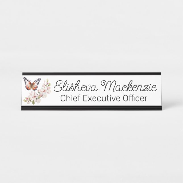 Butterfly Garden Orange und White Office Schreibtischnamensplakette (Vorderseite )