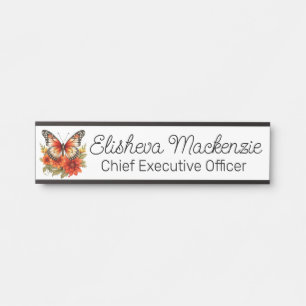 Butterfly Garden Orange und White Office Türschild
