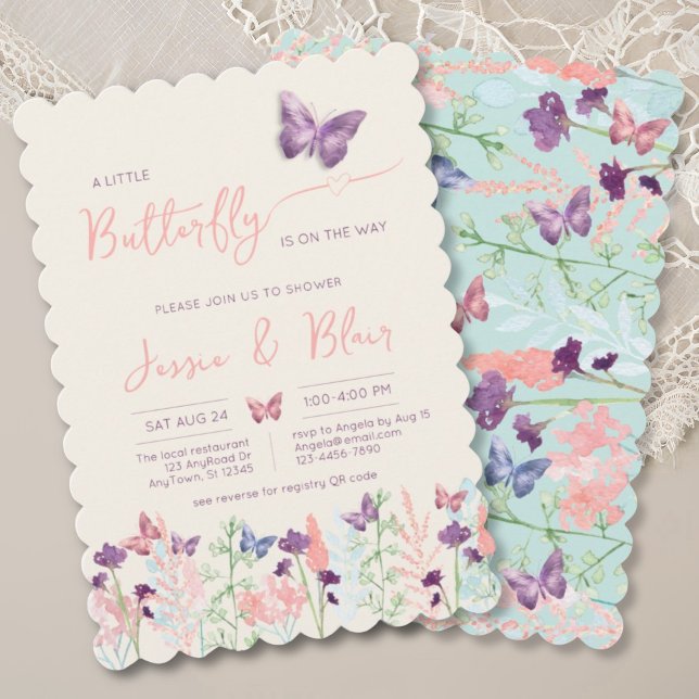Butterfly Garden Pastel Mint Lavender Baby Dusche Einladung (Von Creator hochgeladen)