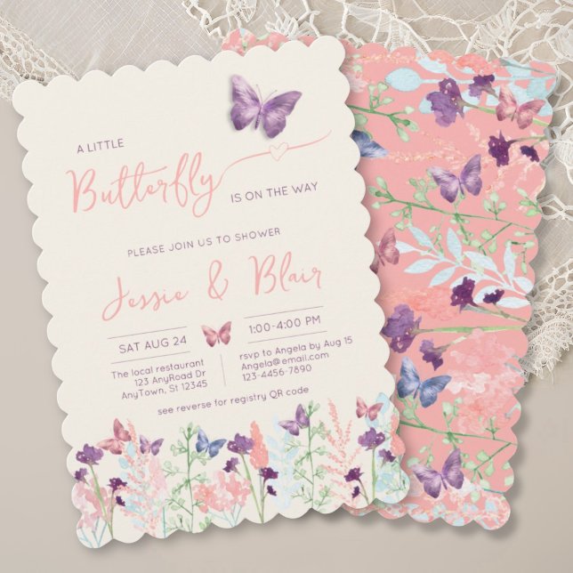 Butterfly Garden Pastel Peach Lavender Baby Dusche Einladung (Von Creator hochgeladen)