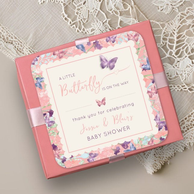 Butterfly Garden Pastel Wildblume Babydusche Quadratischer Aufkleber (Von Creator hochgeladen)