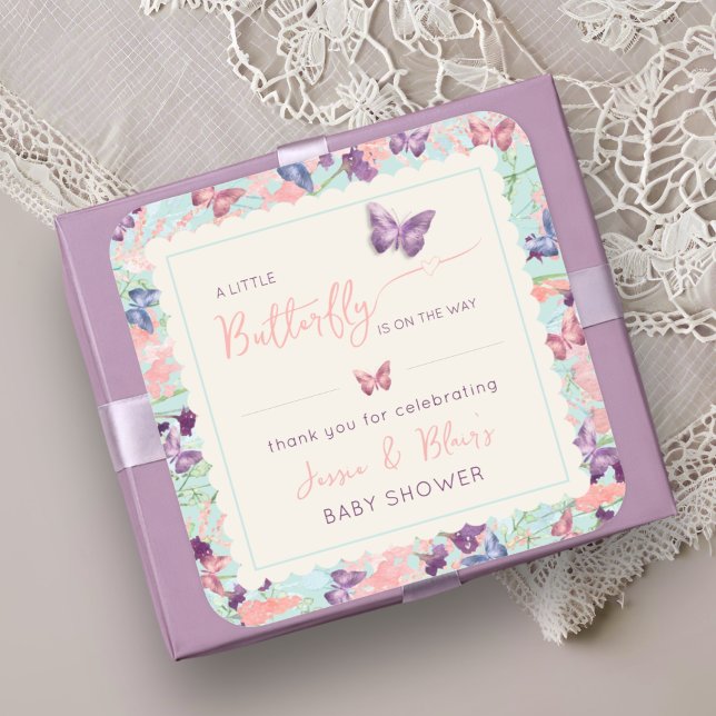 Butterfly Garden Pastel Wildblume Babydusche Quadratischer Aufkleber (Von Creator hochgeladen)