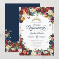 Butterfly Garden Royal Blue Red Floral Quinceanera