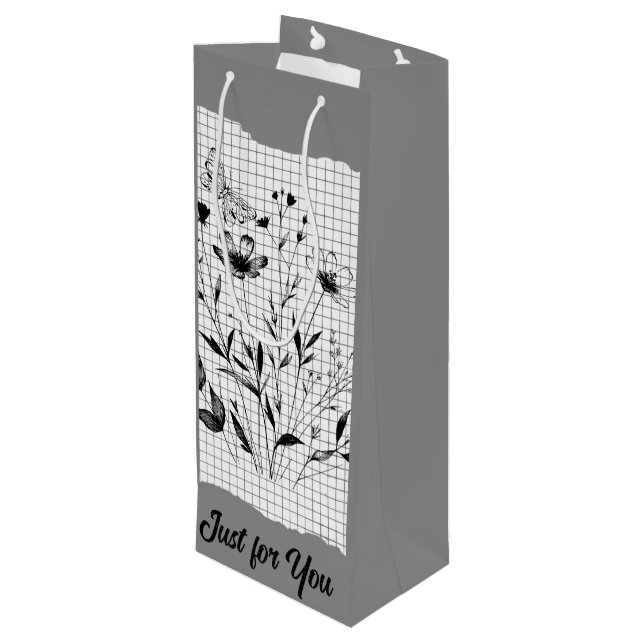 Butterfly Garden Sketches Geschenktüte Für Weinflaschen (Rückseite Schrägansicht)