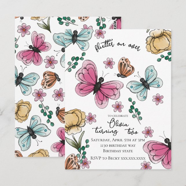 Butterfly Garden Spring Girl Birthday Postkarte (Vorne/Hinten)