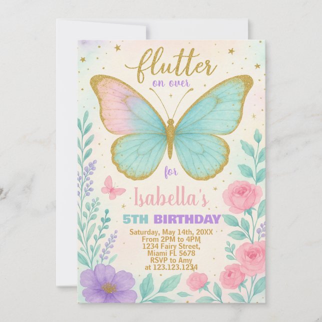 Butterfly Garden zum Geburtstag Einladung (Vorderseite)