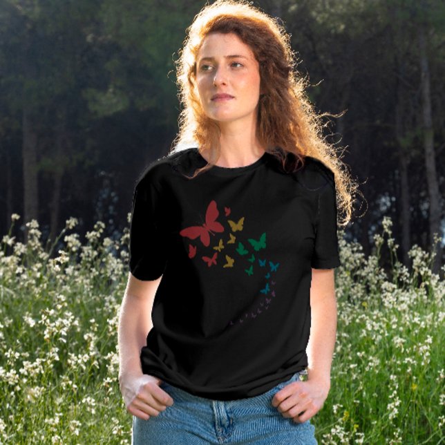 Butterfly-Gay Pride-Longbug farbige Flagge T-Shirt (Von Creator hochgeladen)