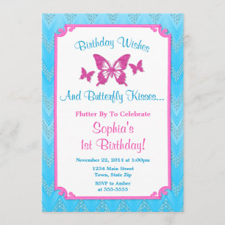 Butterfly Geburtstag Einladung Rosa 1. Geburtstag