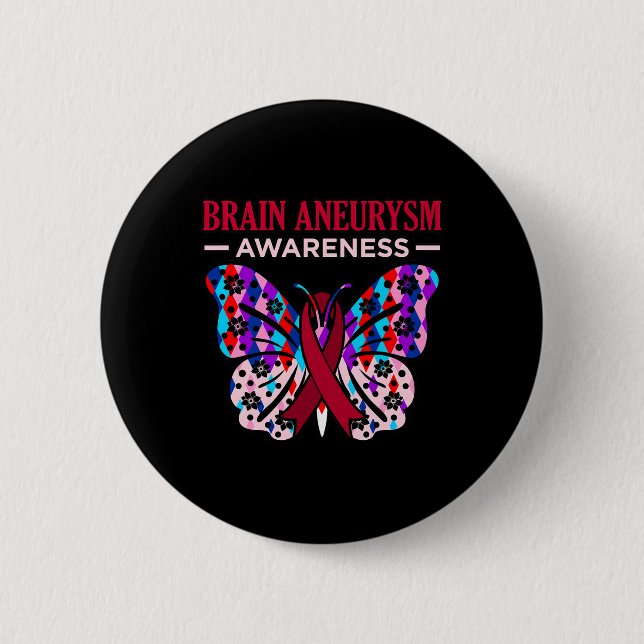 Butterfly Gehirn Aneurysm Awareness Monatsunterstü Button (Vorderseite)