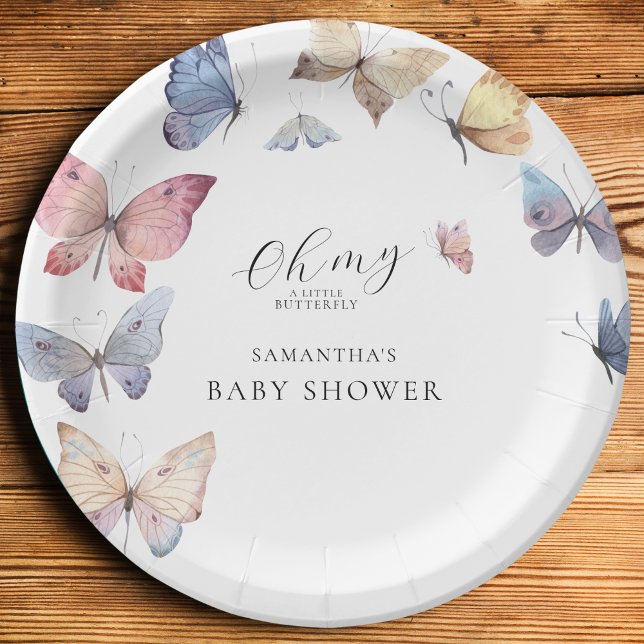Butterfly Girl Baby Shower Watercolor Invitation Pappteller (Butterfly Girl Baby Shower Watercolor Paper Plate)